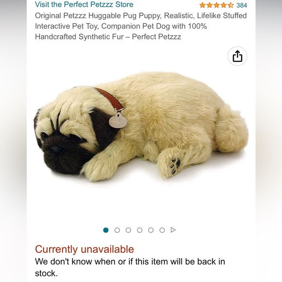 Perfect Petzzz Other - Petzzz Huggable Pug Puppy, Lifelike Stuffed Toy Pet Dog with 100% Synthetic Fur